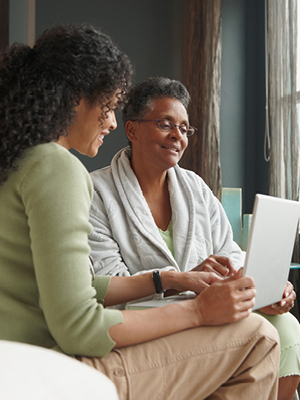 two women talking