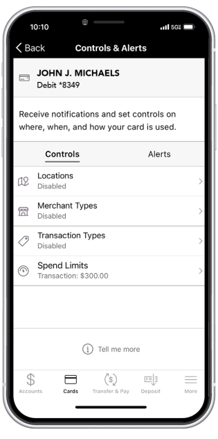 phone showing controls and alerts