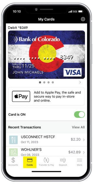 phone with card link highlighted