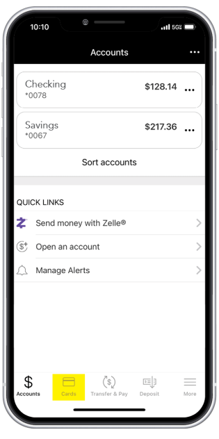 Phone showing quick links