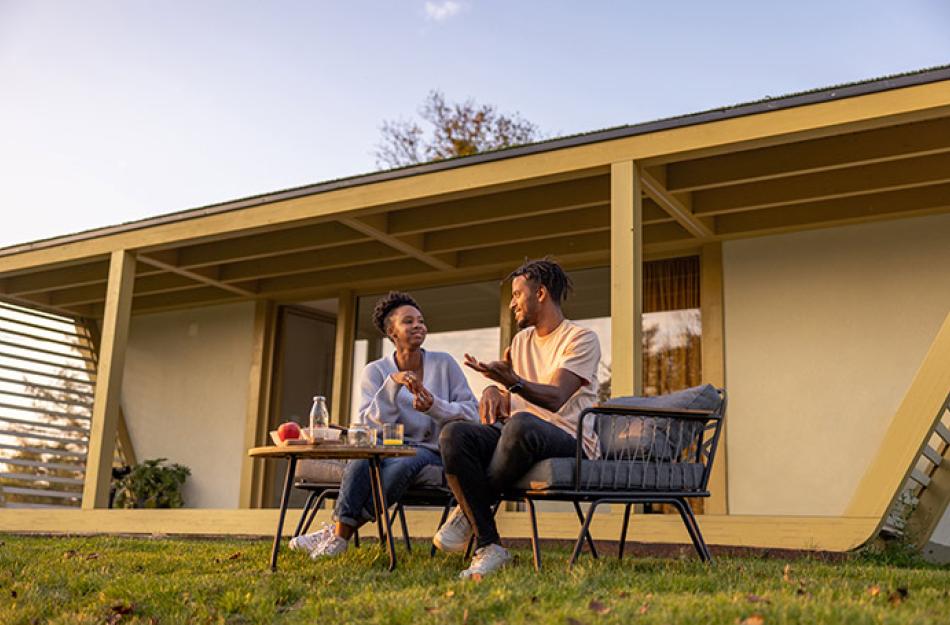 couple eating in the back yard