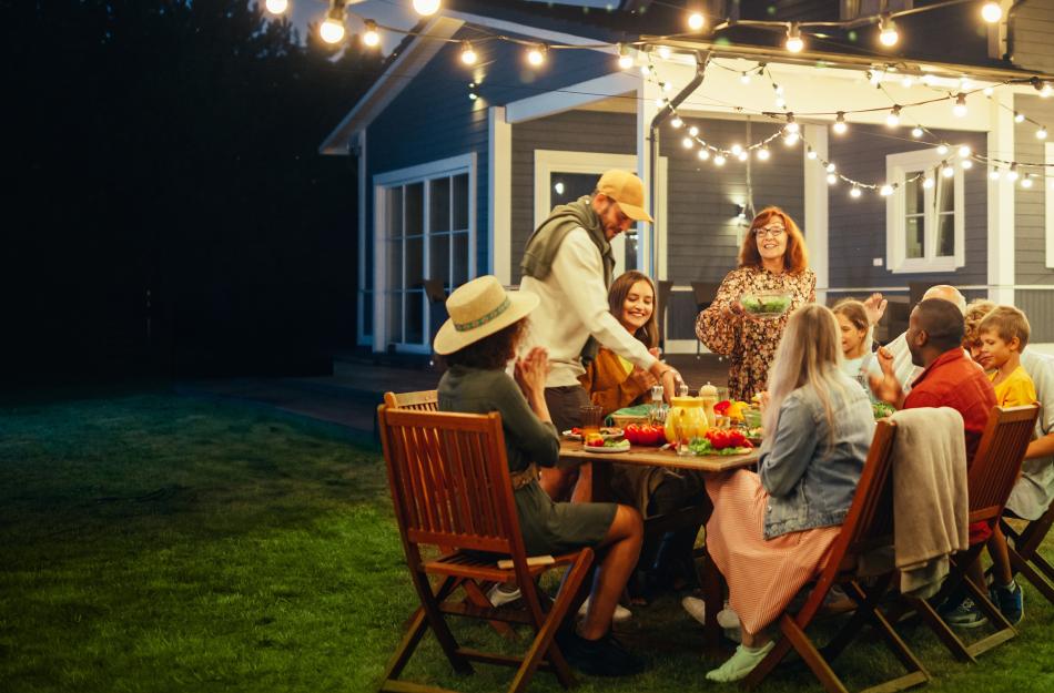family eating outdoors