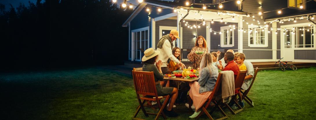 family eating outdoors